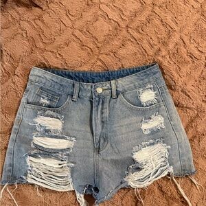 NWOT SHEIN Blue Jean Shorts High-Waisted Distressed